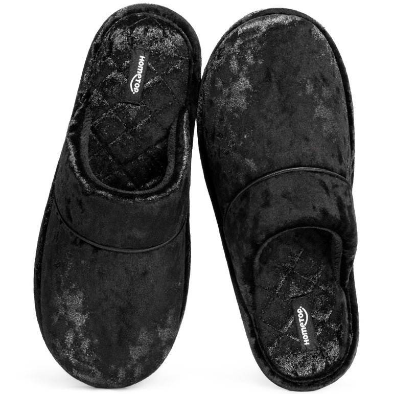 HomeTop Women's Luxury Diamond Velvet Memory Foam Scuff Slipper with Lightweight Rubber Sole