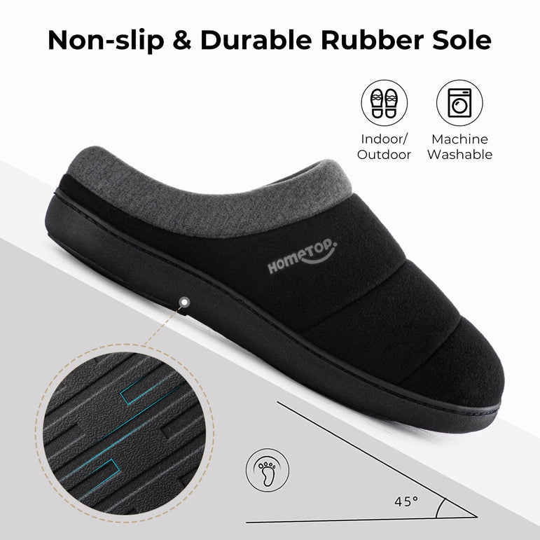 HomeTop Men's Quilted Slippers Cozy Soft Non-Slip De Velvet Memory Foam House Shoes