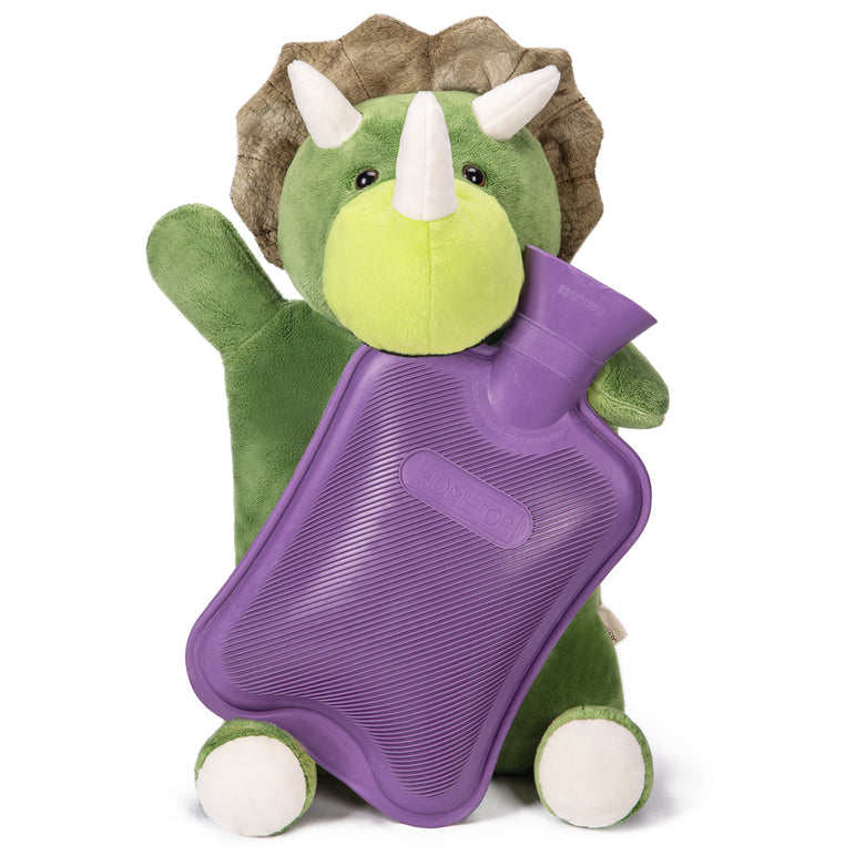 HomeTop Premium Classic Rubber Hot and Cold Water Bottle with Cute Stuffed Triceratops Cover (2L, White)