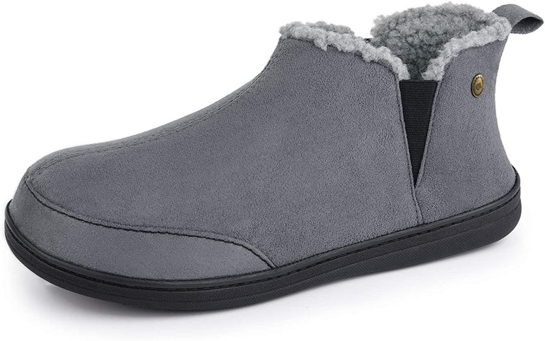 HomeTop Men's Micro Suede Sheepskin Hi-Top Slippers with Elastic Dual Gores