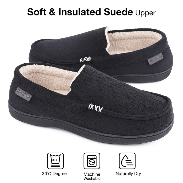 Men's Memory Moccasin Slippers Sherpa Anti Skid