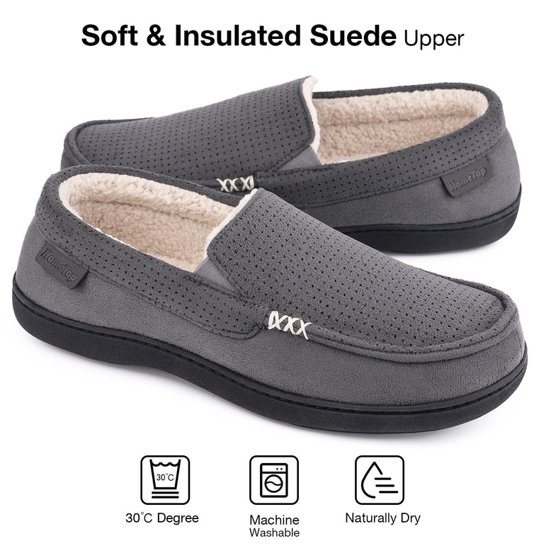 Men's Memory Moccasin Slippers Sherpa Anti Skid