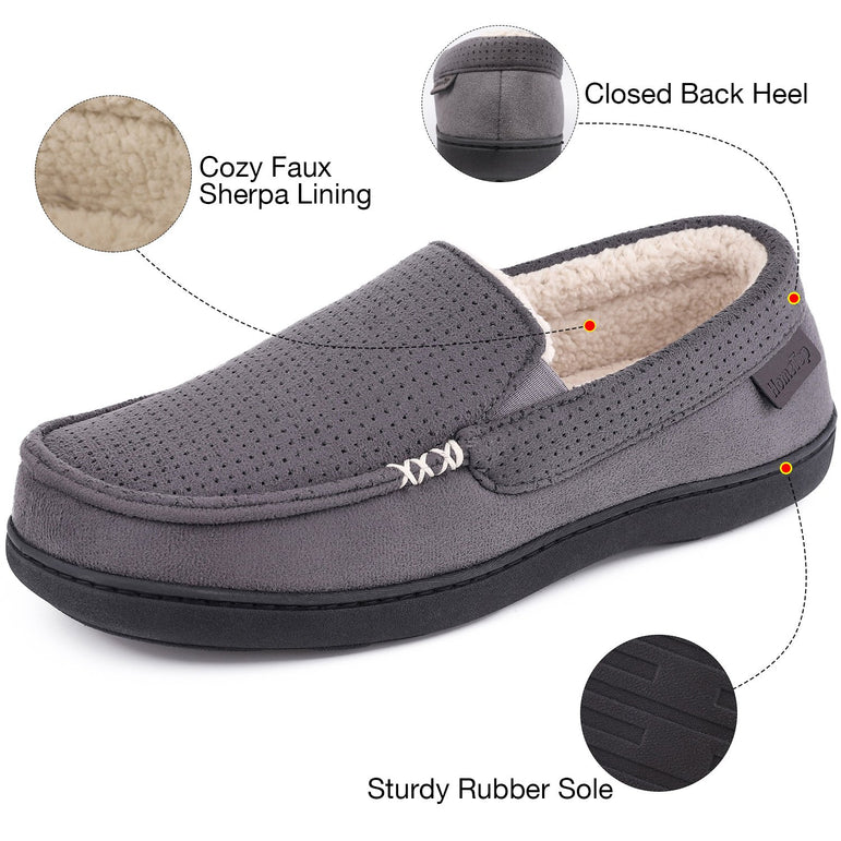 Men's Memory Moccasin Slippers Sherpa Anti Skid