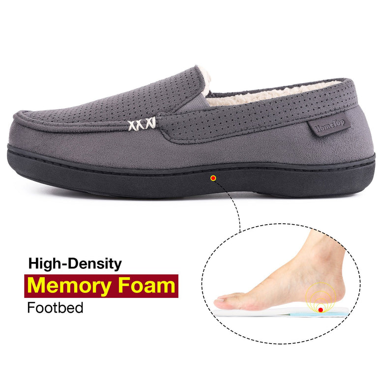 Men's Memory Moccasin Slippers Sherpa Anti Skid