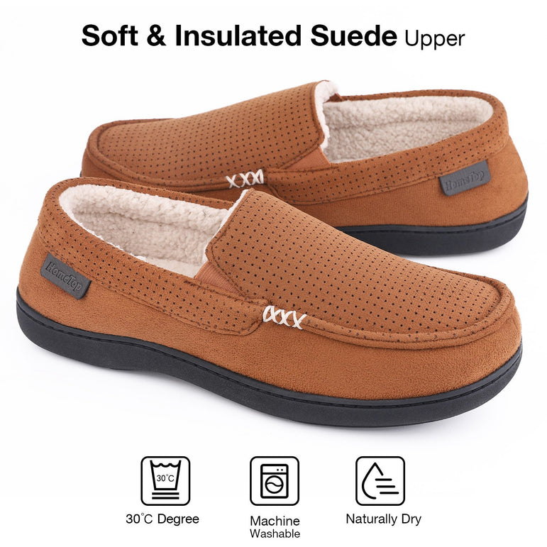 Men's Memory Moccasin Slippers Sherpa Anti Skid