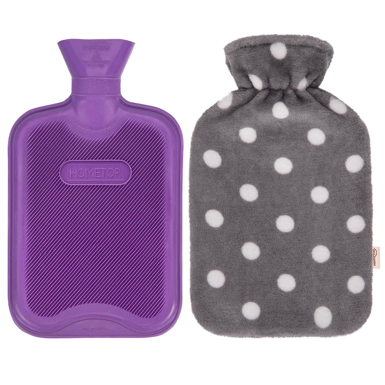 HomeTop Premium Classic Rubber Hot or Cold Water Bottle with Soft Fleece Polka Dot Cover (2 Liters)