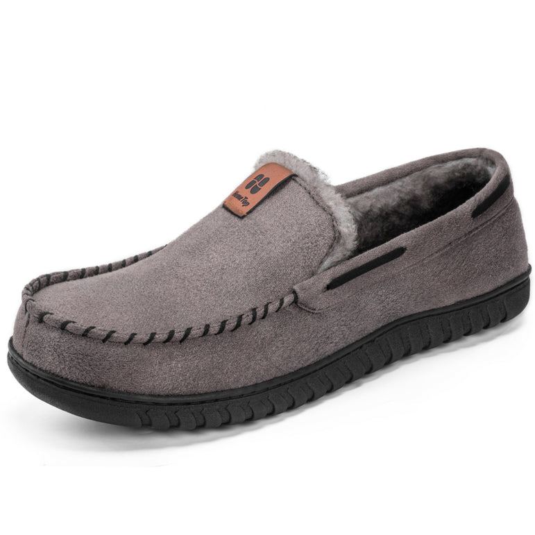 HomeTop Men's Suede Memory Foam Moccasin Slippers Soft Plush Warm Lining House Shoes