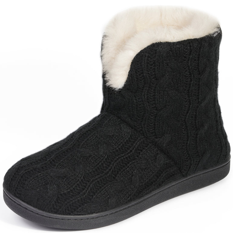 HomeTop Ladies' Cosy Cable Knit Memory Foam Slipper Boots