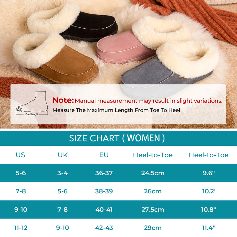 HomeTop Women's Comfy Moccasin Style Memory Foam Slip on Slippers Soft Micro Suede Clog House Shoes with Luxury Fuzzy Fur Collar