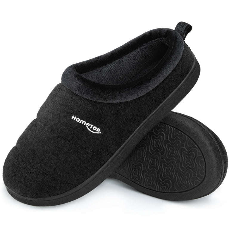HomeTop Women's Comfy Quilted Slipper Soft Cashmere Like Slip on Memory Foam House Shoe