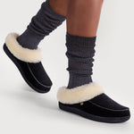 HomeTop Women's Comfy Moccasin Style Memory Foam Slip on Slippers Soft Micro Suede Clog House Shoes with Luxury Fuzzy Fur Collar