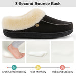 HomeTop Women's Comfy Moccasin Style Memory Foam Slip on Slippers Soft Micro Suede Clog House Shoes with Luxury Fuzzy Fur Collar