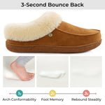 HomeTop Women's Comfy Moccasin Style Memory Foam Slip on Slippers Soft Micro Suede Clog House Shoes with Luxury Fuzzy Fur Collar