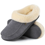 HomeTop Women's Comfy Moccasin Style Memory Foam Slip on Slippers Soft Micro Suede Clog House Shoes with Luxury Fuzzy Fur Collar