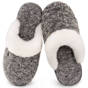HomeTop Women's Cute Fuzzy Memory Foam Scuff Slippers Comfy Bedroom Lightweight Indoor House Shoes with Luxury Fluffy Collar