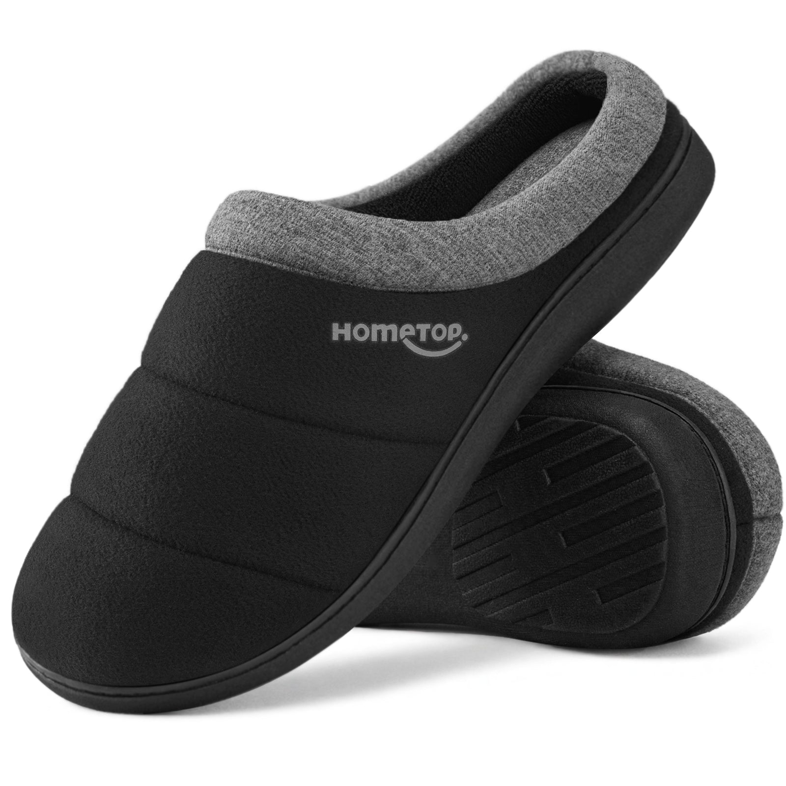 HomeTop Men's Quilted Slippers Cozy Soft Non-Slip De Velvet Memory Foam House Shoes