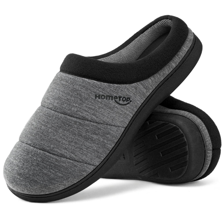HomeTop Men's Quilted Slippers Cozy Soft Non-Slip De Velvet Memory Foam House Shoes