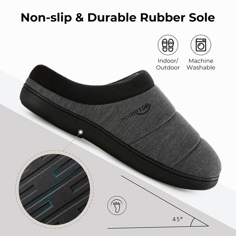 HomeTop Men's Quilted Slippers Cozy Soft Non-Slip De Velvet Memory Foam House Shoes