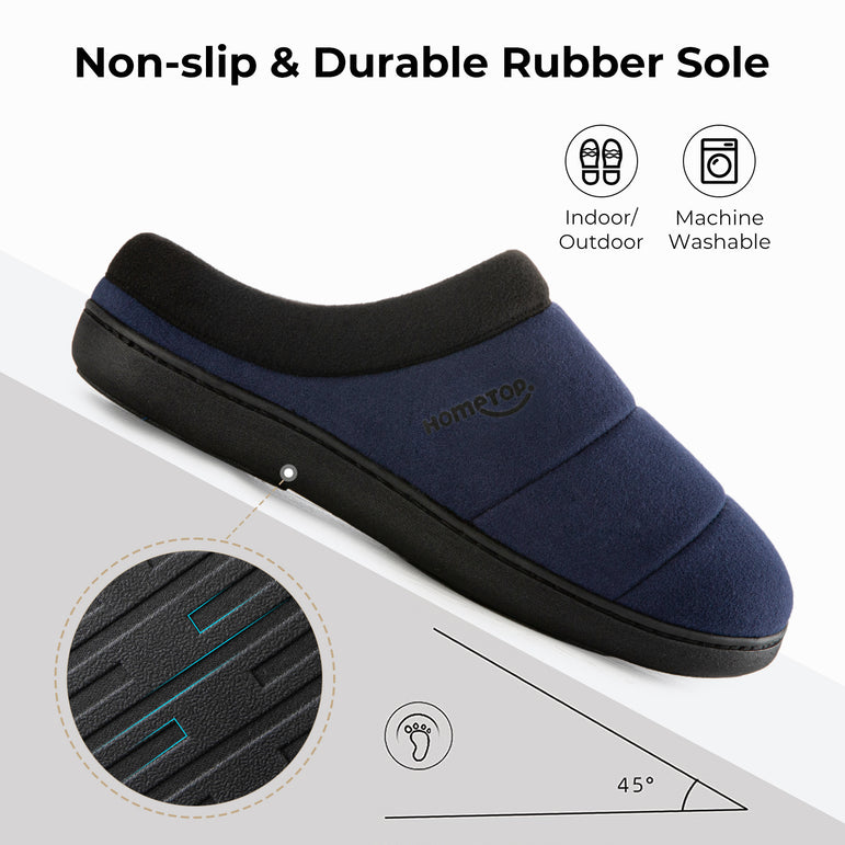 HomeTop Men's Quilted Slippers Cozy Soft Non-Slip De Velvet Memory Foam House Shoes