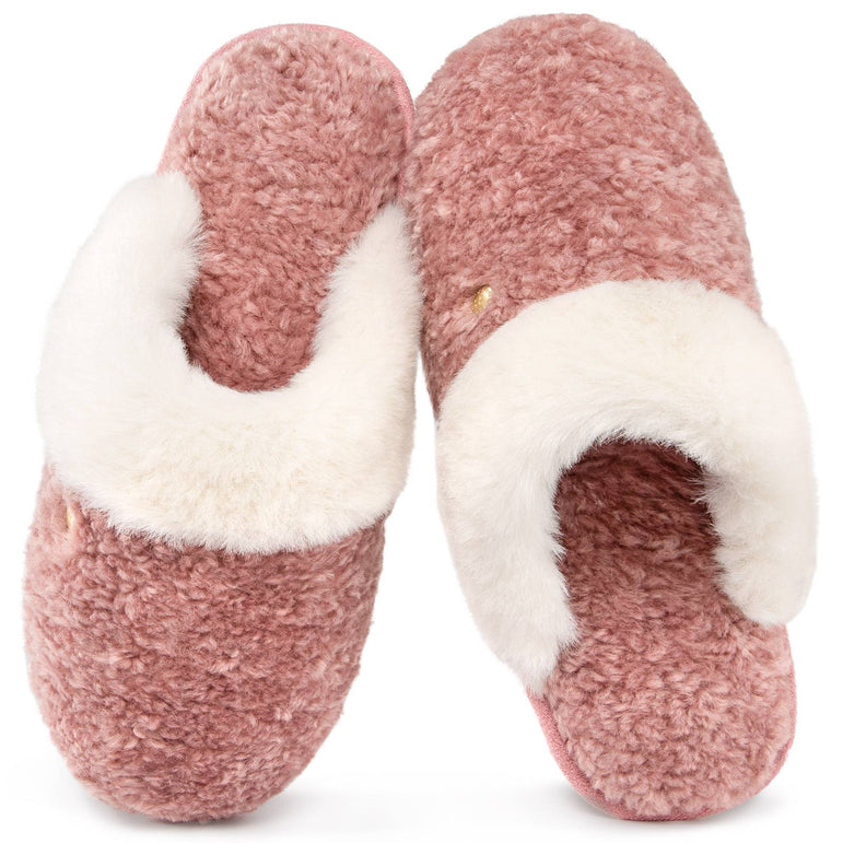 HomeTop Women's Cute Fuzzy Memory Foam Scuff Slippers Comfy Bedroom Lightweight Indoor House Shoes with Luxury Fluffy Collar