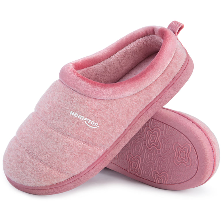 HomeTop Women's Comfy Quilted Slipper Soft Cashmere Like Slip on Memory Foam House Shoe