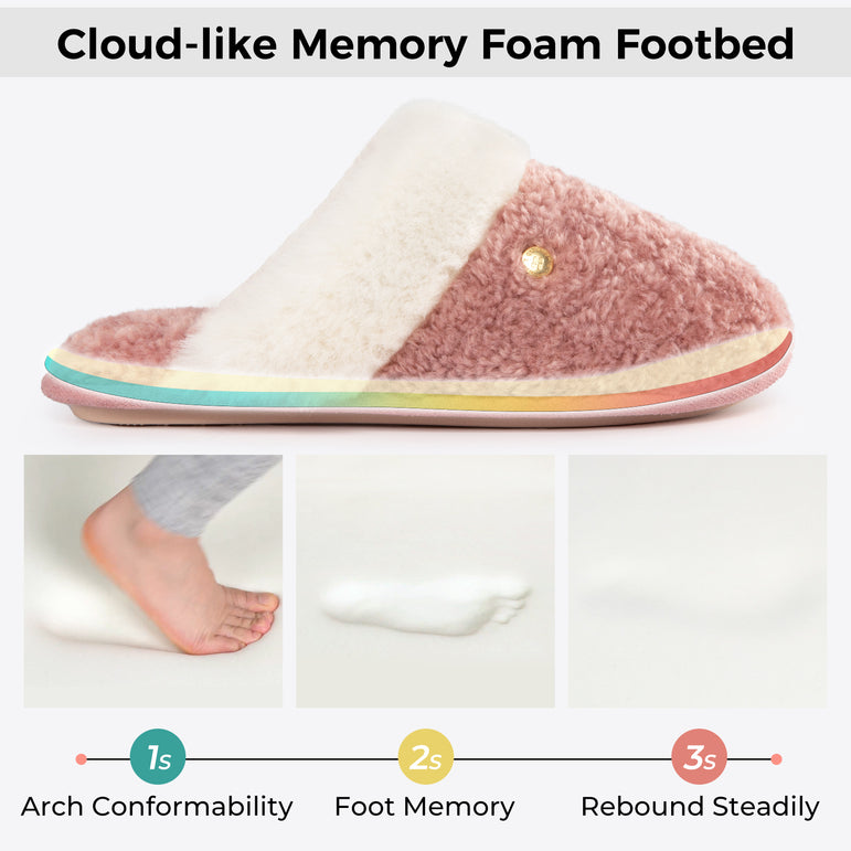 HomeTop Women's Cute Fuzzy Memory Foam Scuff Slippers Comfy Bedroom Lightweight Indoor House Shoes with Luxury Fluffy Collar