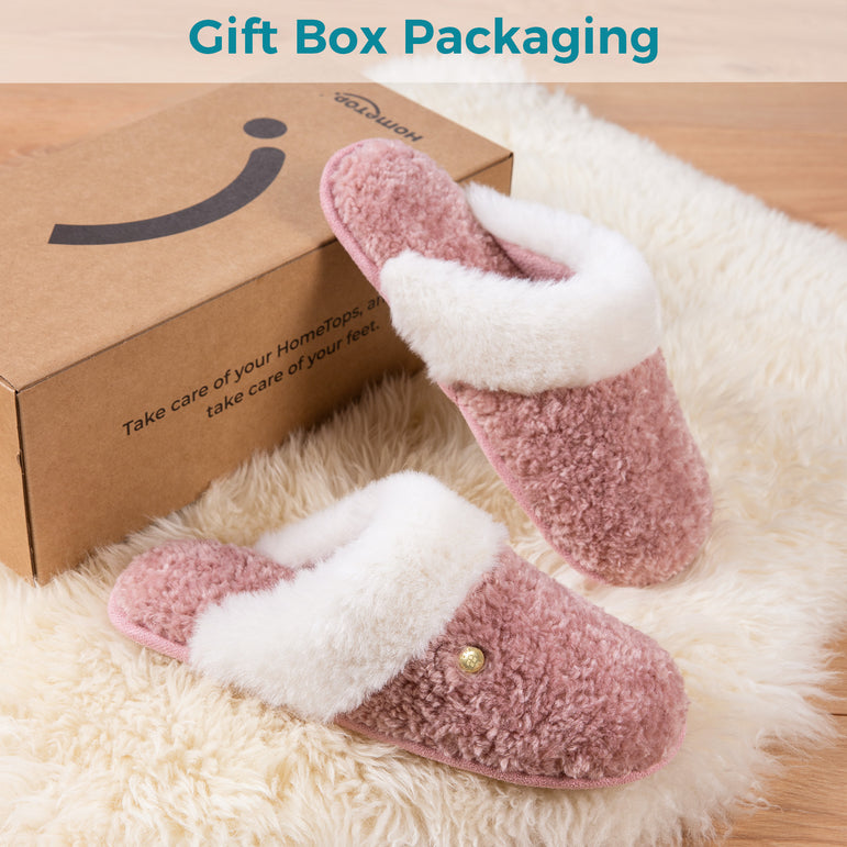 HomeTop Women's Cute Fuzzy Memory Foam Scuff Slippers Comfy Bedroom Lightweight Indoor House Shoes with Luxury Fluffy Collar