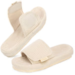 HomeTop Women's Corduroy Open Toe Slippers with Adjustable Closure Memory Foam
