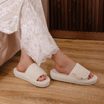 HomeTop Women's Corduroy Open Toe Slippers with Adjustable Closure Memory Foam