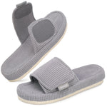 HomeTop Women's Corduroy Open Toe Slippers with Adjustable Closure Memory Foam