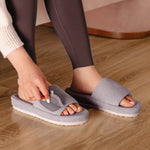HomeTop Women's Corduroy Open Toe Slippers with Adjustable Closure Memory Foam