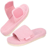 HomeTop Women's Corduroy Open Toe Slippers with Adjustable Closure Memory Foam
