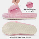 HomeTop Women's Corduroy Open Toe Slippers with Adjustable Closure Memory Foam