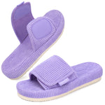HomeTop Women's Corduroy Open Toe Slippers with Adjustable Closure Memory Foam