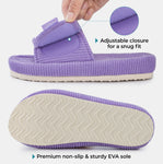 HomeTop Women's Corduroy Open Toe Slippers with Adjustable Closure Memory Foam