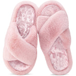 HomeTop Women's Fluffy Cross Band Open Toe Slippers