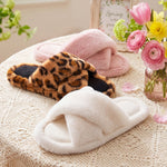 HomeTop Women's Fluffy Cross Band Open Toe Slippers