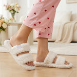 HomeTop Women's Fuzzy Open Toe Slippers Comfy Soft Memory Foam Indoor House Shoes