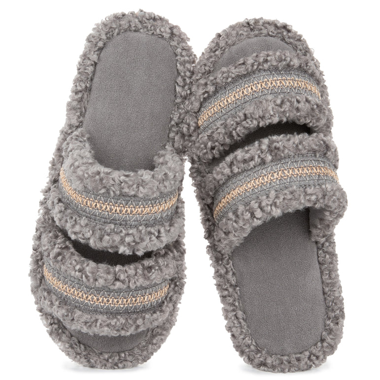 HomeTop Women's Fuzzy Open Toe Slippers Comfy Soft Memory Foam Indoor House Shoes