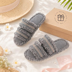 HomeTop Women's Fuzzy Open Toe Slippers Comfy Soft Memory Foam Indoor House Shoes
