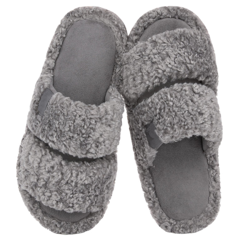 HomeTop Women's Fuzzy Open Toe Slippers Comfy Soft Memory Foam Indoor House Shoes