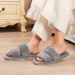 HomeTop Women's Fuzzy Open Toe Slippers Comfy Soft Memory Foam Indoor House Shoes