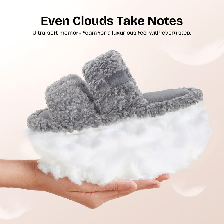 HomeTop Women's Fuzzy Open Toe Slippers Comfy Soft Memory Foam Indoor House Shoes