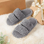 HomeTop Women's Fuzzy Open Toe Slippers Comfy Soft Memory Foam Indoor House Shoes