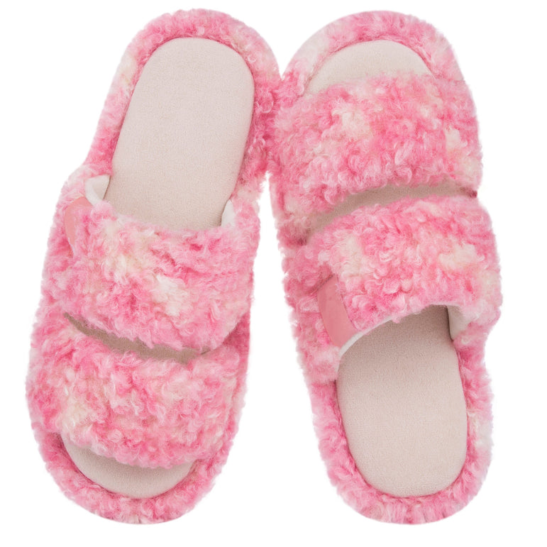 HomeTop Women's Fuzzy Open Toe Slippers Comfy Soft Memory Foam Indoor House Shoes