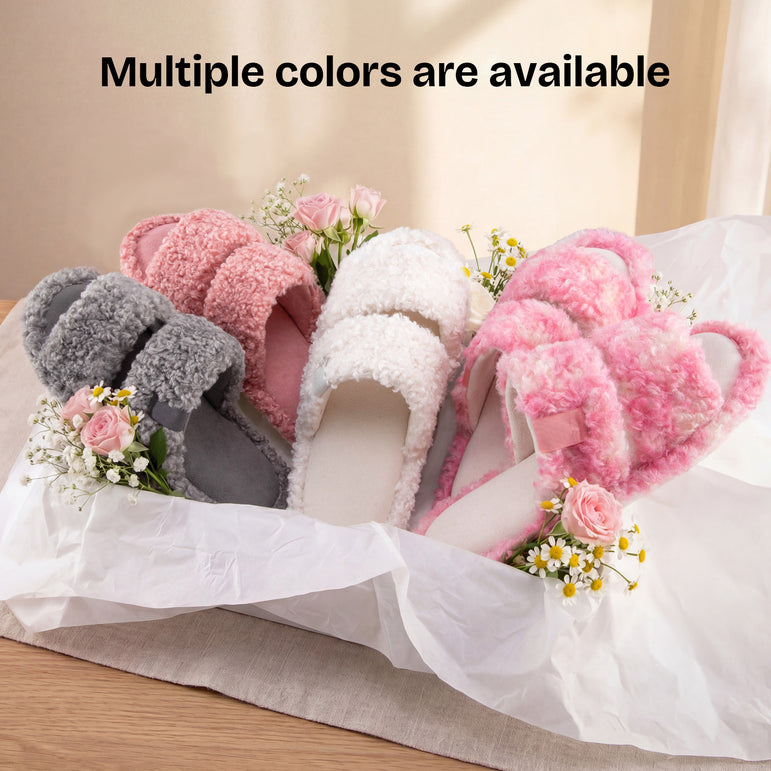 HomeTop Women's Fuzzy Open Toe Slippers Comfy Soft Memory Foam Indoor House Shoes