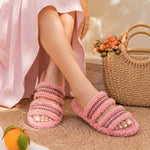 HomeTop Women's Fuzzy Open Toe Slippers Comfy Soft Memory Foam Indoor House Shoes