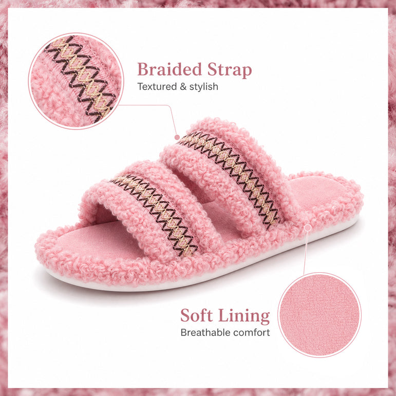 HomeTop Women's Fuzzy Open Toe Slippers Comfy Soft Memory Foam Indoor House Shoes