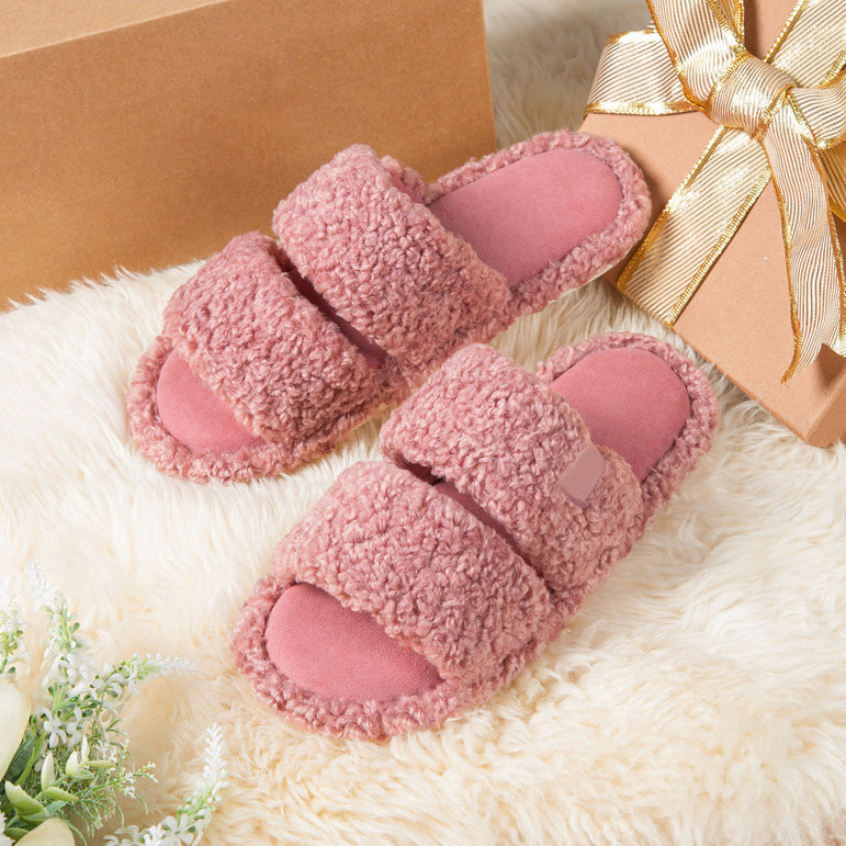 HomeTop Women's Fuzzy Open Toe Slippers Comfy Soft Memory Foam Indoor House Shoes