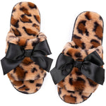 HomeTop Women's Cozy Plush Bow Slip-on Slippers with Non-Slip Rubber Sole